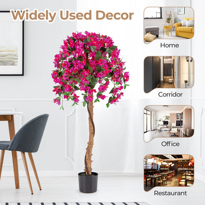 Set Of 2 4.5 Feet Artificial Azalea Tree, Cement Pot, Red Faux Plants at Gallery Canada