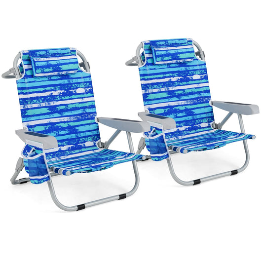 Foldable Beach Chair With Cup Holder, Storage Pockets, 2 Pack, Navy Beach & Lawn Chairs Navy at Gallery Canada