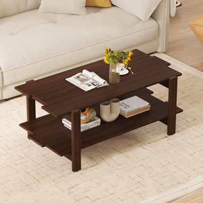 2-Tier Slatted Wood Coffee Table With Storage Shelf, Walnut Coffee Tables at Gallery Canada