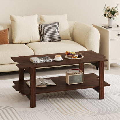 2-Tier Slatted Wood Coffee Table With Storage Shelf, Walnut Coffee Tables at Gallery Canada