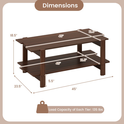 2-Tier Slatted Wood Coffee Table With Storage Shelf, Walnut Coffee Tables at Gallery Canada