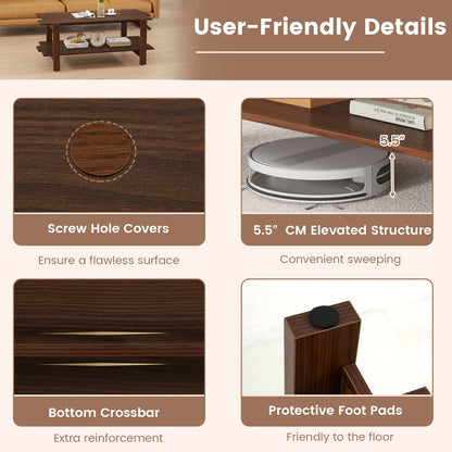 2-Tier Slatted Wood Coffee Table With Storage Shelf, Walnut Coffee Tables at Gallery Canada