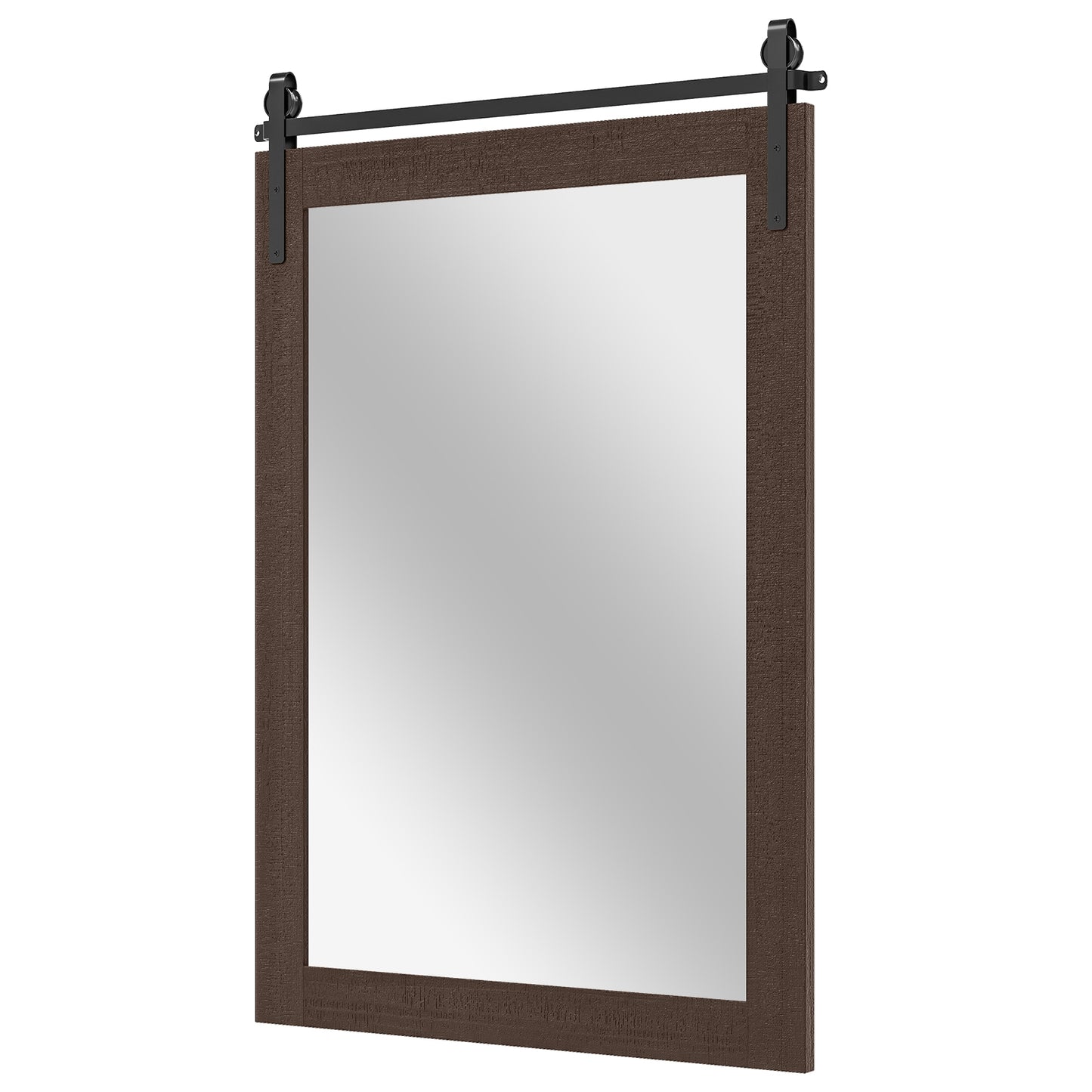 Rustic Wood Frame Barn Door Style Farmhouse Wall Mirror, Walnut Wall Mirrors at Gallery Canada