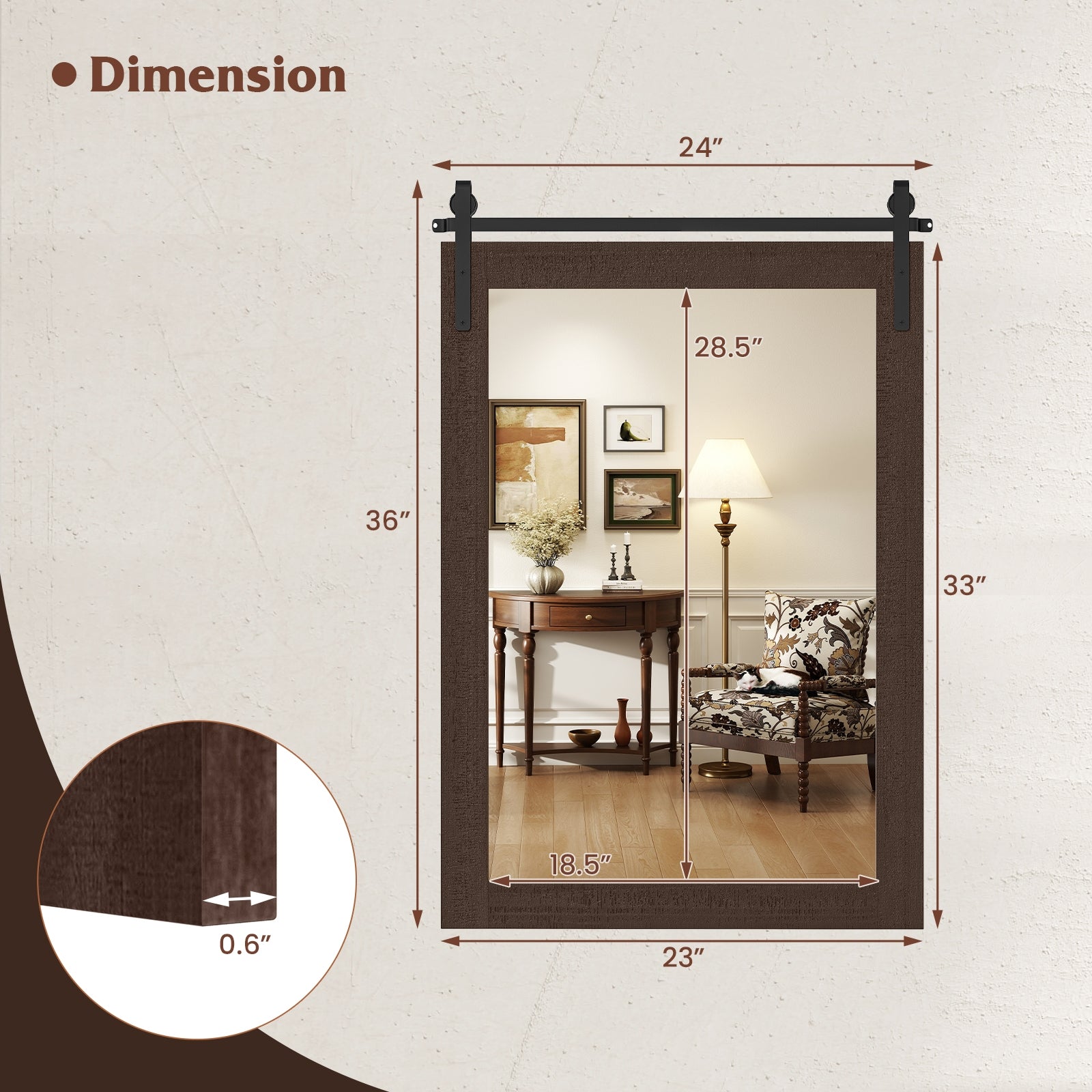 Rustic Wood Frame Barn Door Style Farmhouse Wall Mirror, Walnut Wall Mirrors at Gallery Canada