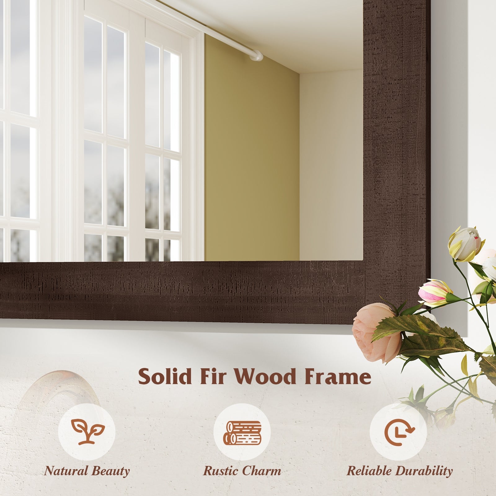 Rustic Wood Frame Barn Door Style Farmhouse Wall Mirror, Walnut Wall Mirrors at Gallery Canada