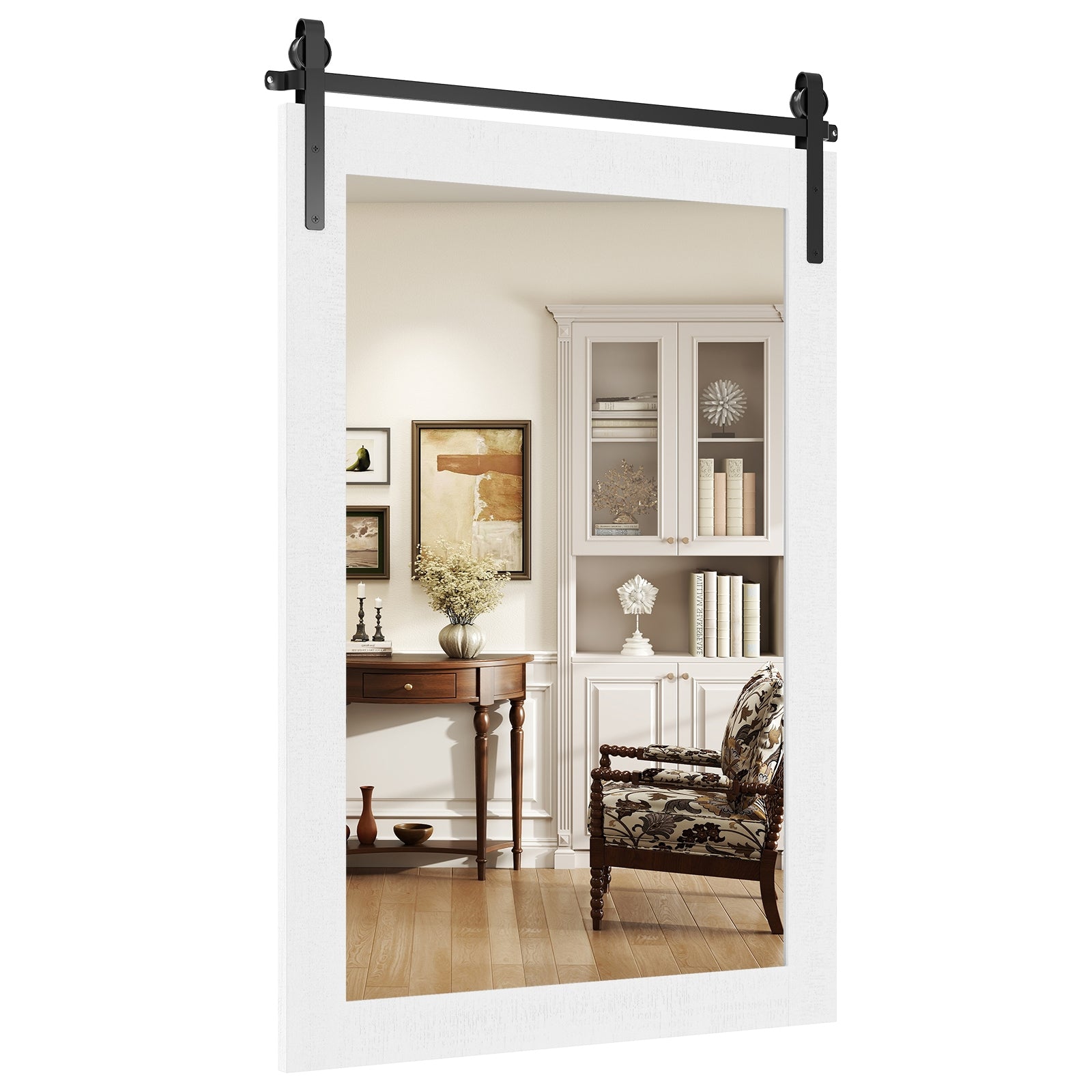 Rustic Wood Frame Barn Door Wall Mirror, White Wall Mirrors at Gallery Canada