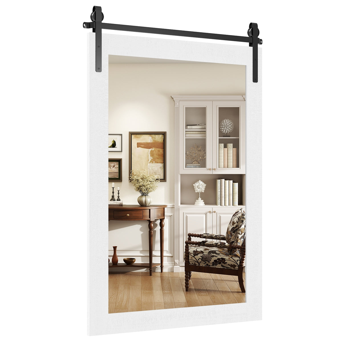 Rustic Wood Frame Barn Door Wall Mirror, White Wall Mirrors at Gallery Canada