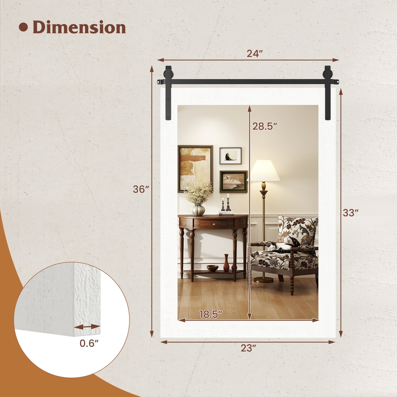 Rustic Wood Frame Barn Door Wall Mirror, White Wall Mirrors at Gallery Canada
