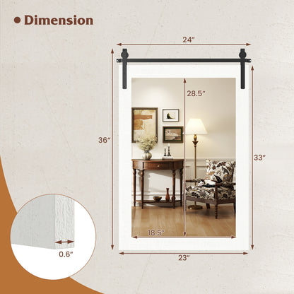 Rustic Wood Frame Barn Door Wall Mirror, White Wall Mirrors at Gallery Canada