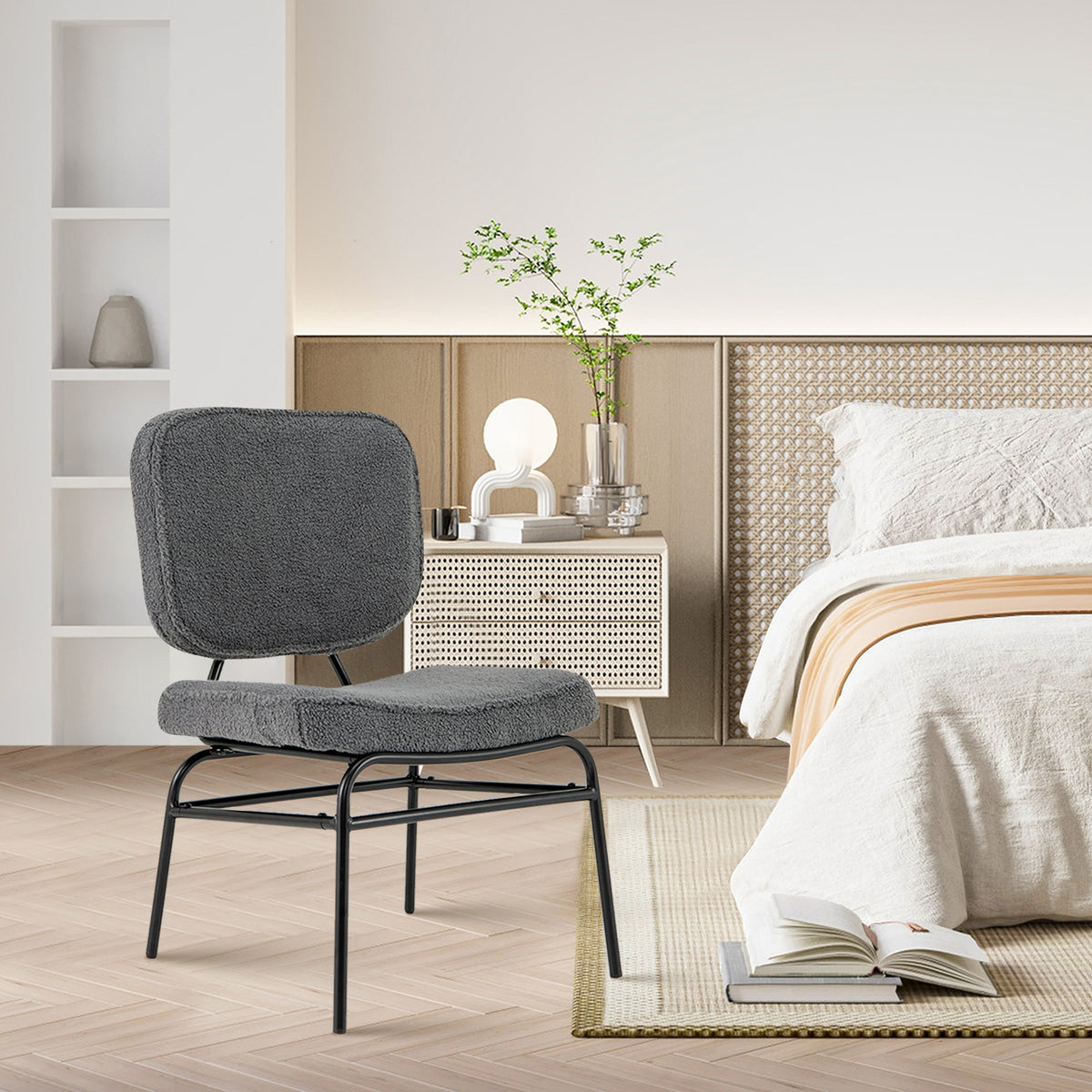 Sherpa Upholstered Accent Reading Chair, Gray Armless Chairs at Gallery Canada
