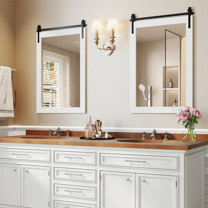 Rustic Wood Frame Barn Door Wall Mirror, White Wall Mirrors at Gallery Canada