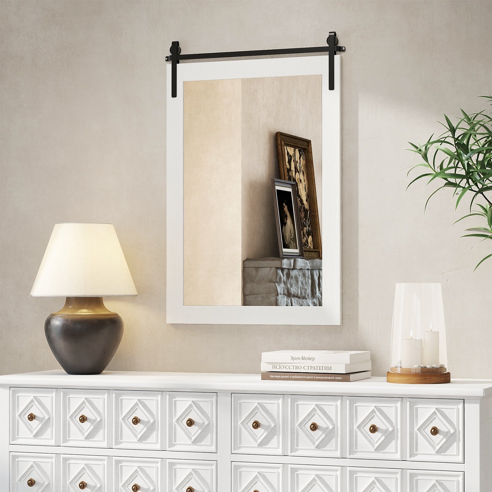 Rustic Wood Frame Barn Door Wall Mirror, White Wall Mirrors at Gallery Canada