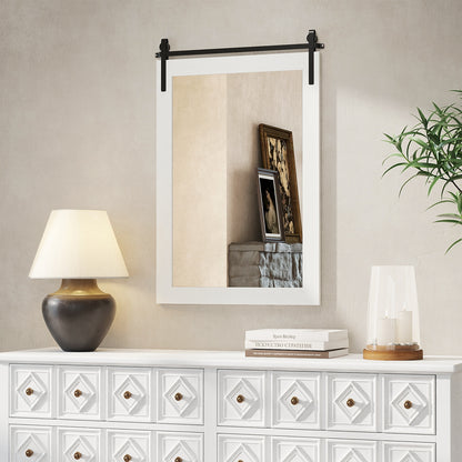 Rustic Wood Frame Barn Door Wall Mirror, White Wall Mirrors at Gallery Canada