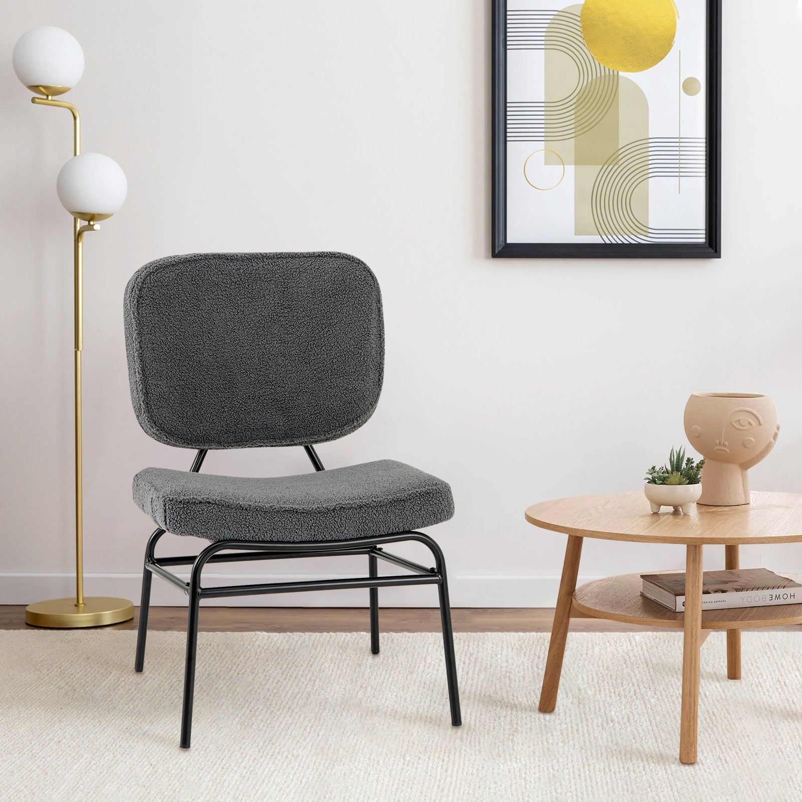 Sherpa Upholstered Accent Reading Chair, Gray Armless Chairs at Gallery Canada