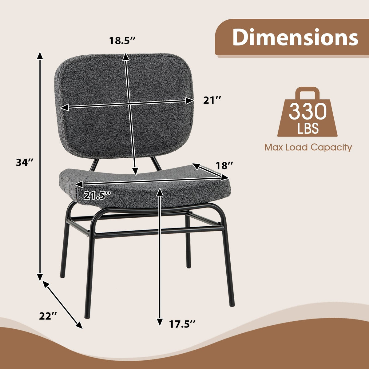 Sherpa Upholstered Accent Reading Chair, Gray Armless Chairs at Gallery Canada