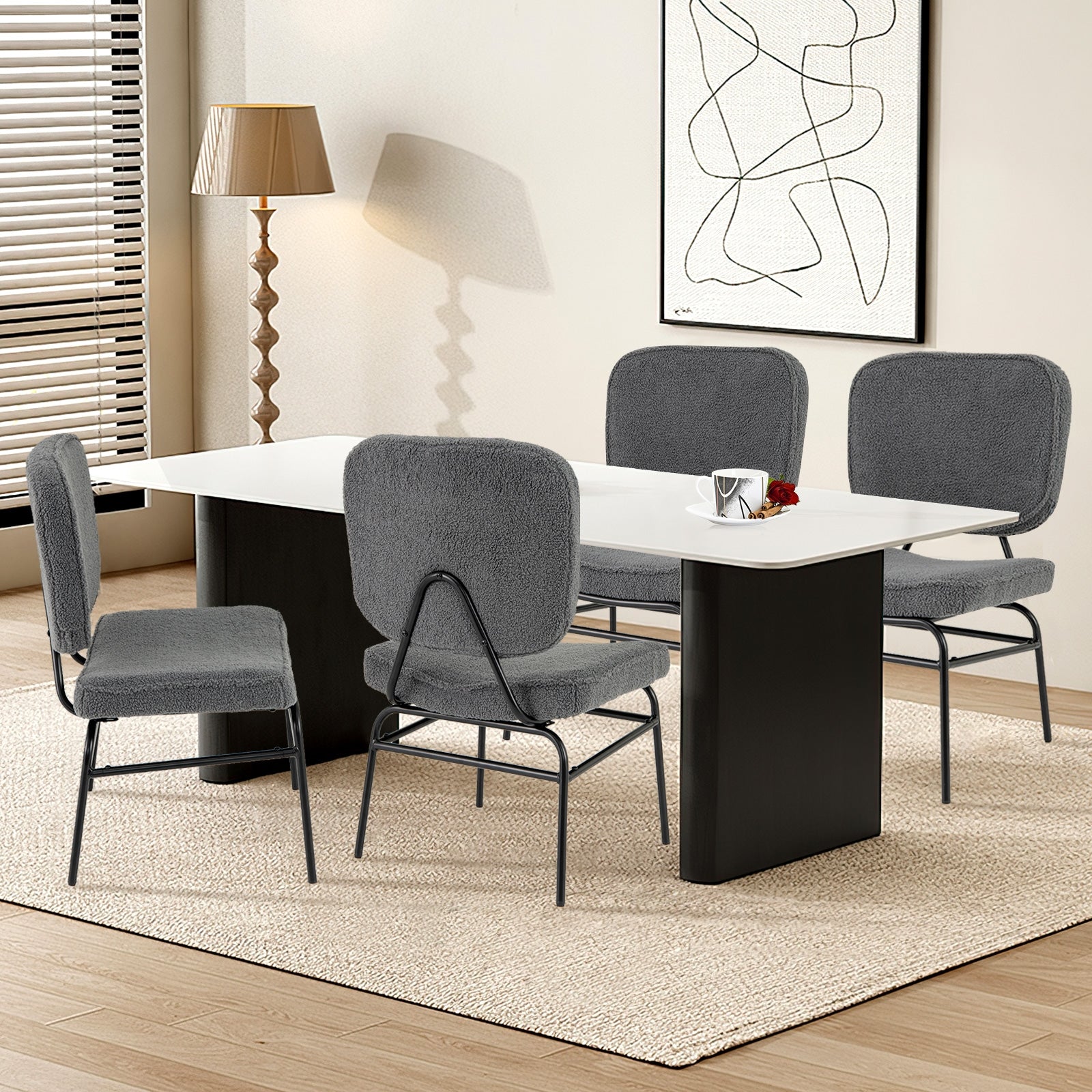 Sherpa Upholstered Accent Reading Chair, Gray Armless Chairs at Gallery Canada