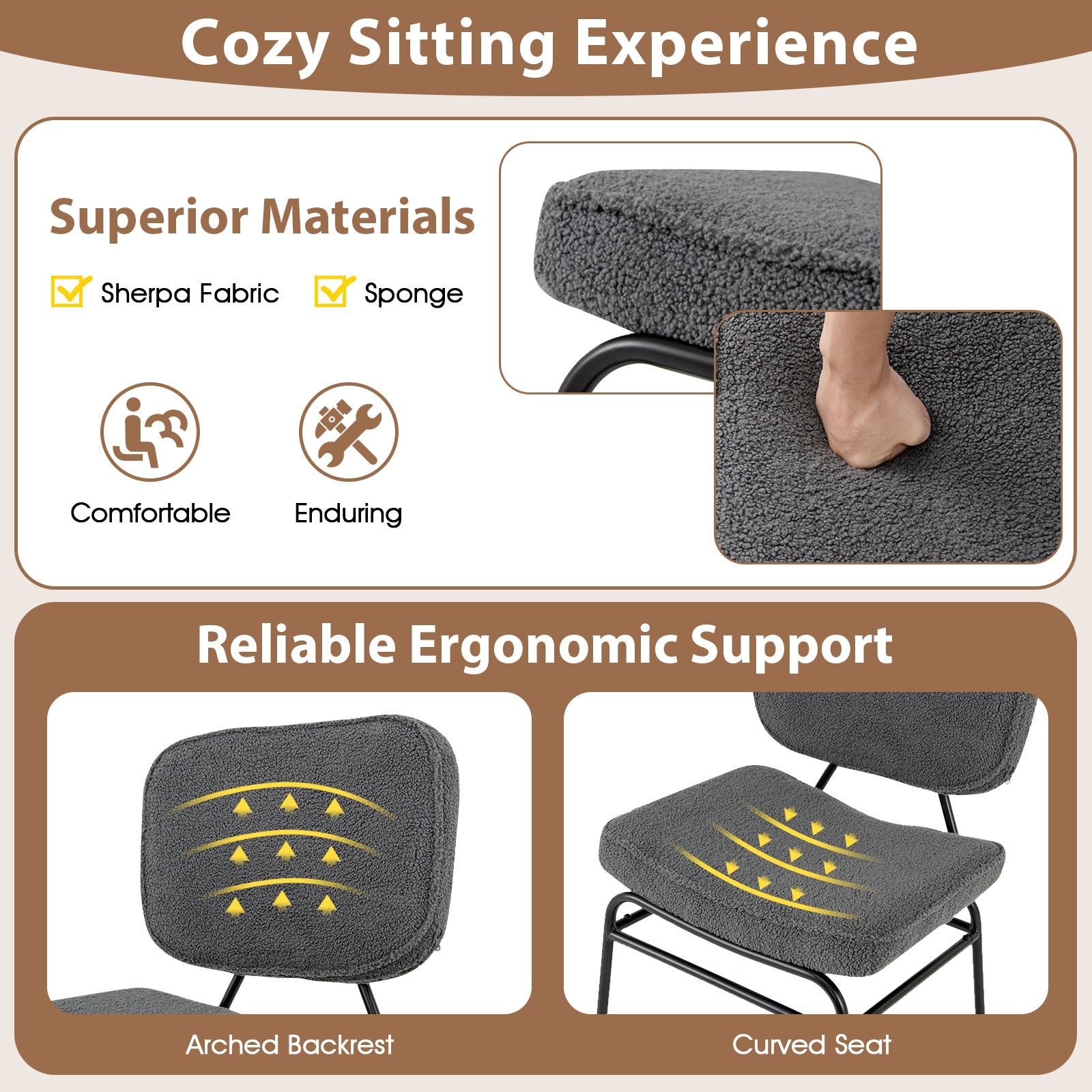 Sherpa Upholstered Accent Reading Chair, Gray Armless Chairs at Gallery Canada