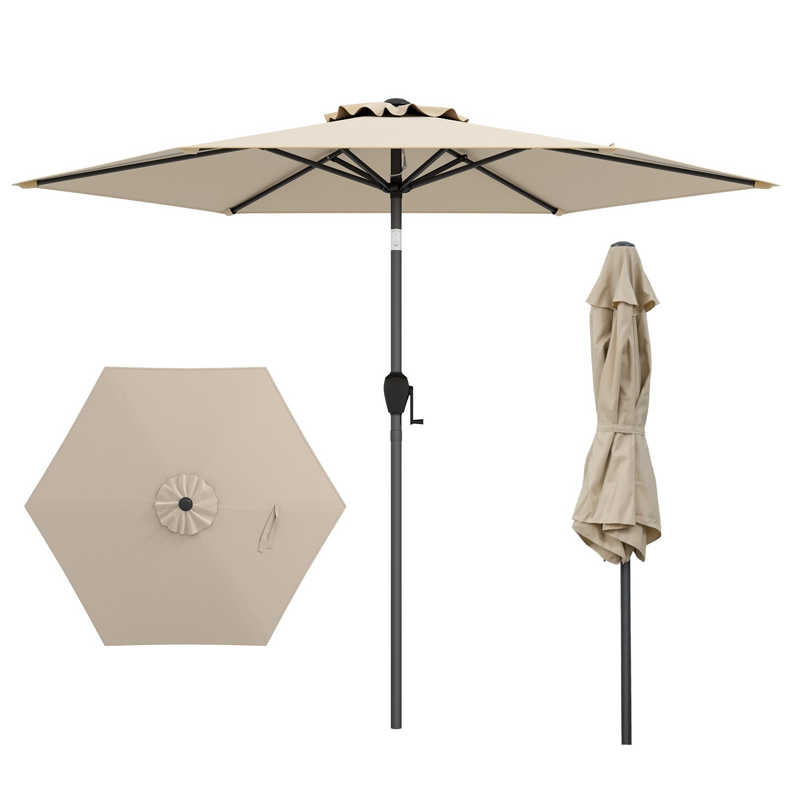 7.5 Feet Outdoor Patio Umbrella, Push Button Tilt, Beige Outdoor Umbrellas at Gallery Canada