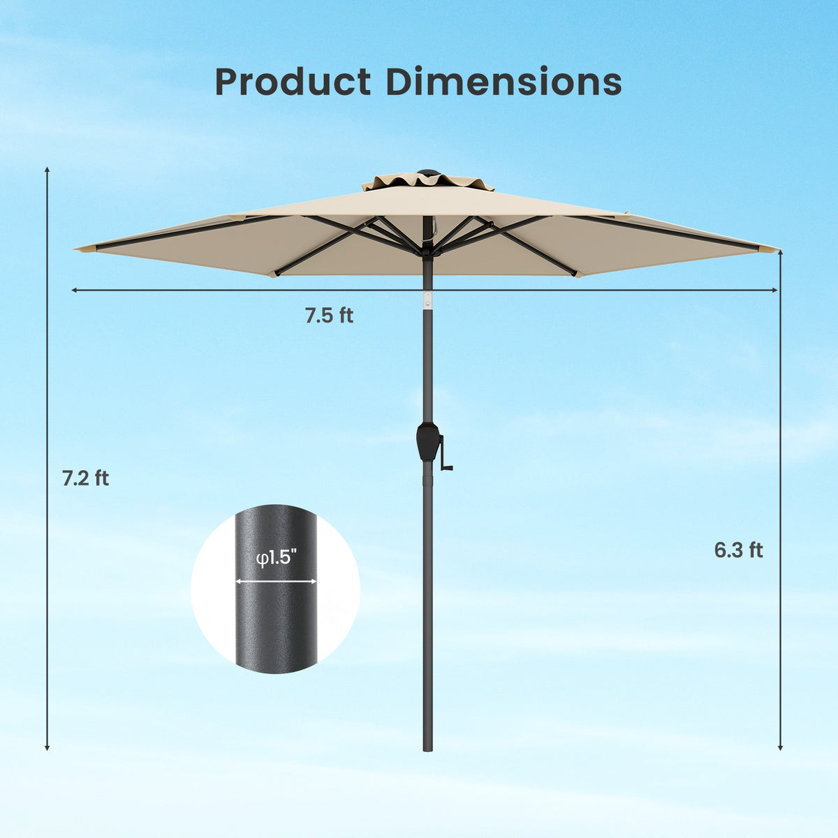 7.5 Feet Outdoor Patio Umbrella, Push Button Tilt, Beige Outdoor Umbrellas at Gallery Canada