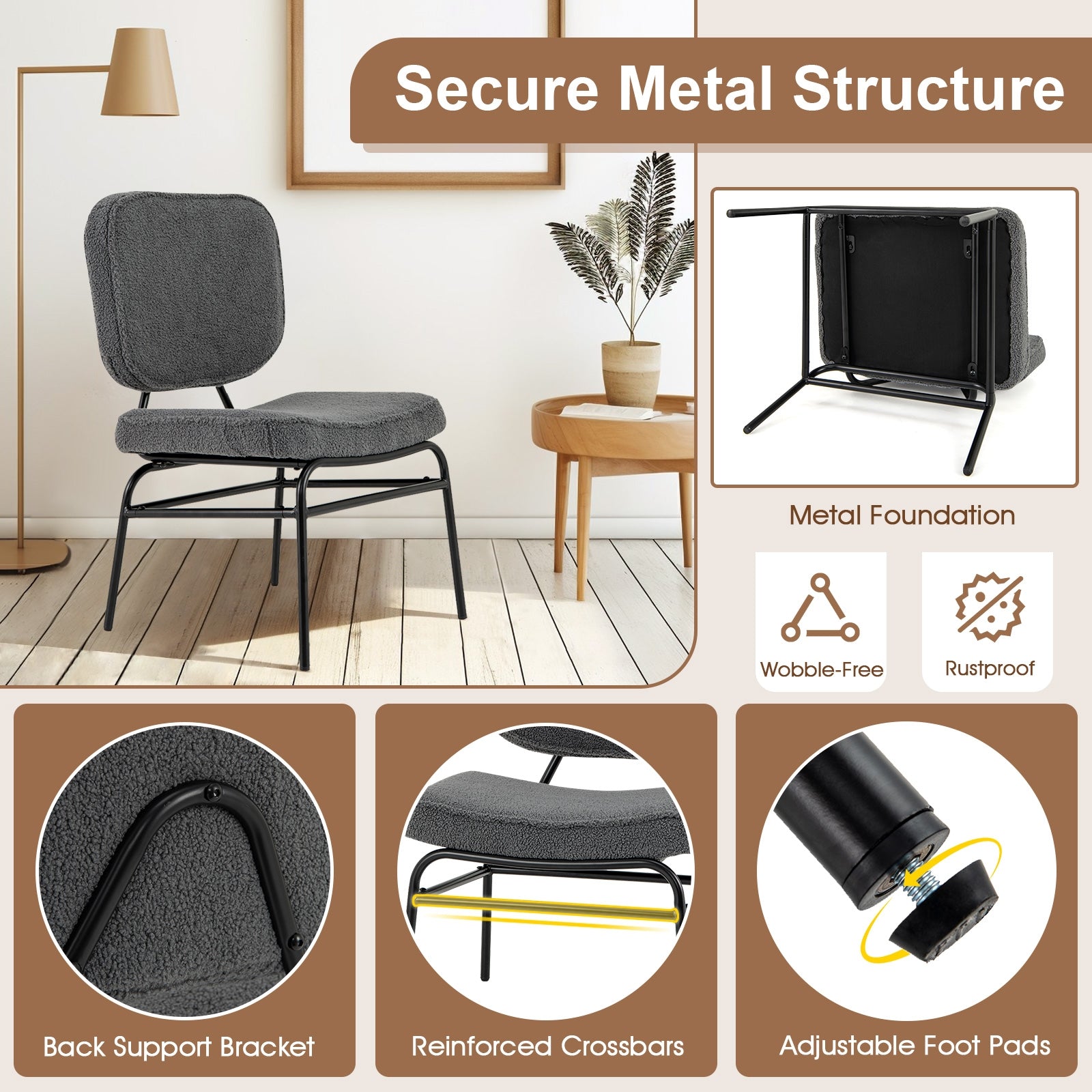 Sherpa Upholstered Accent Reading Chair, Gray Armless Chairs at Gallery Canada