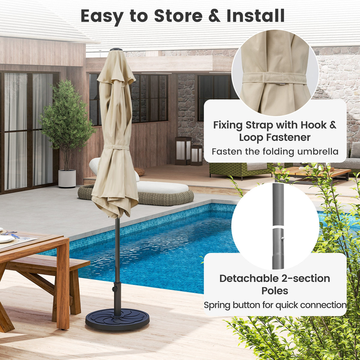 7.5 Feet Outdoor Patio Umbrella, Push Button Tilt, Beige Outdoor Umbrellas at Gallery Canada