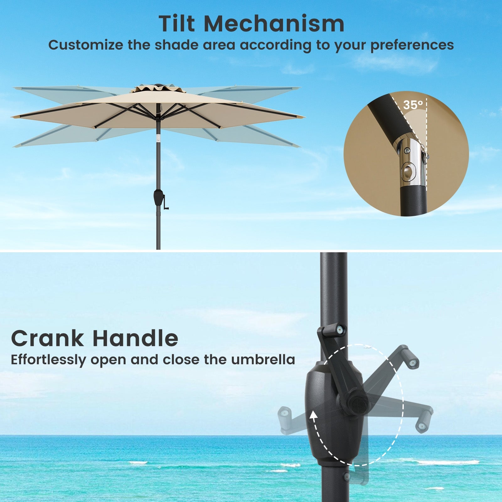 7.5 Feet Outdoor Patio Umbrella, Push Button Tilt, Beige Outdoor Umbrellas at Gallery Canada