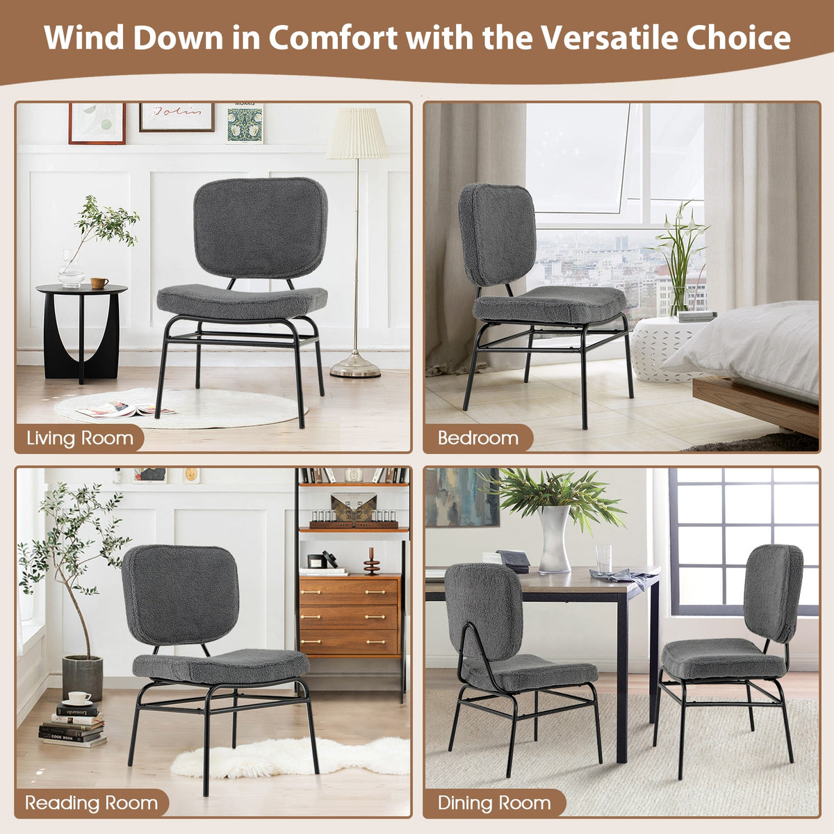 Sherpa Upholstered Accent Reading Chair, Gray Armless Chairs at Gallery Canada