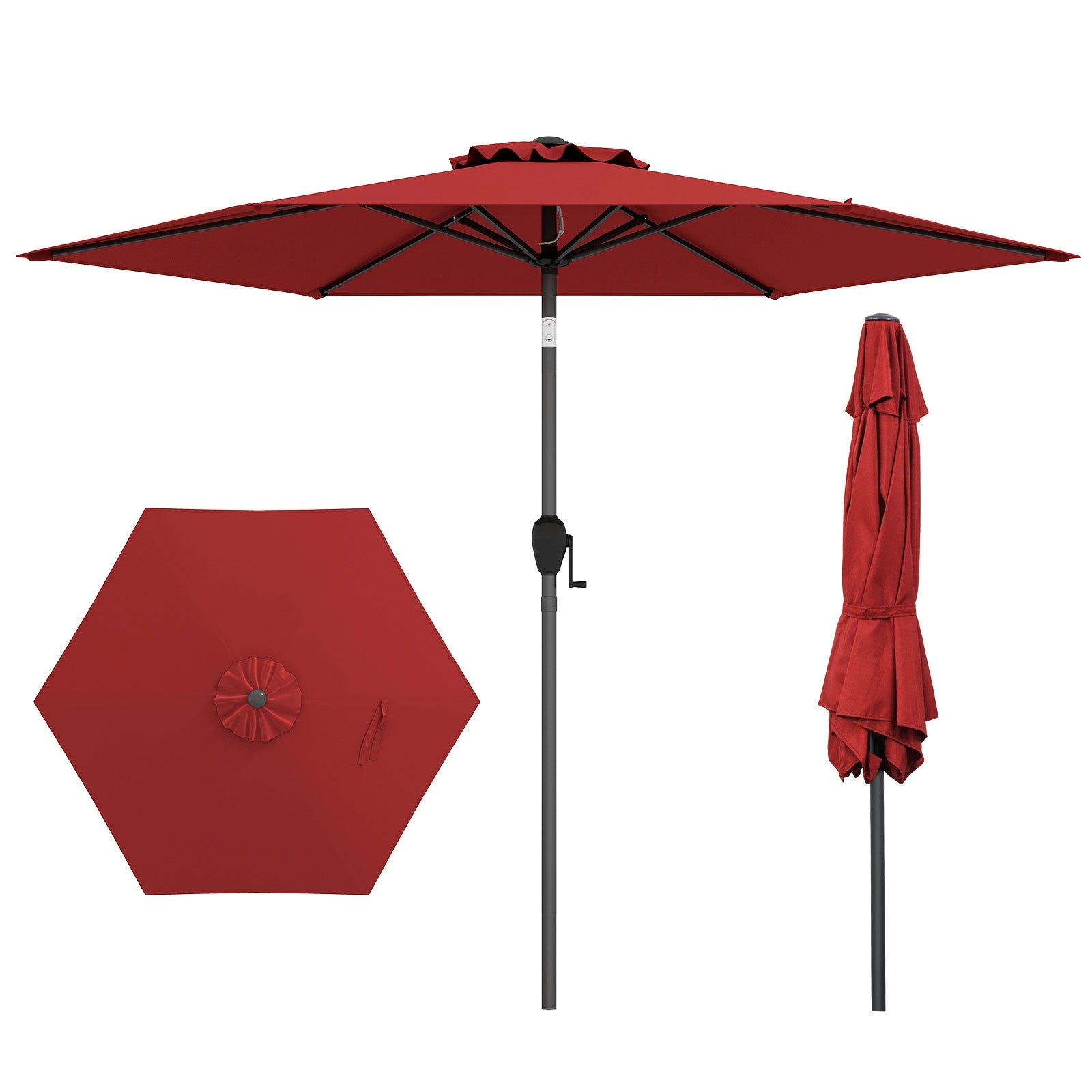 7.5 Feet Outdoor Patio Market Umbrella, Push Button Tilt, Burgundy Outdoor Umbrellas at Gallery Canada