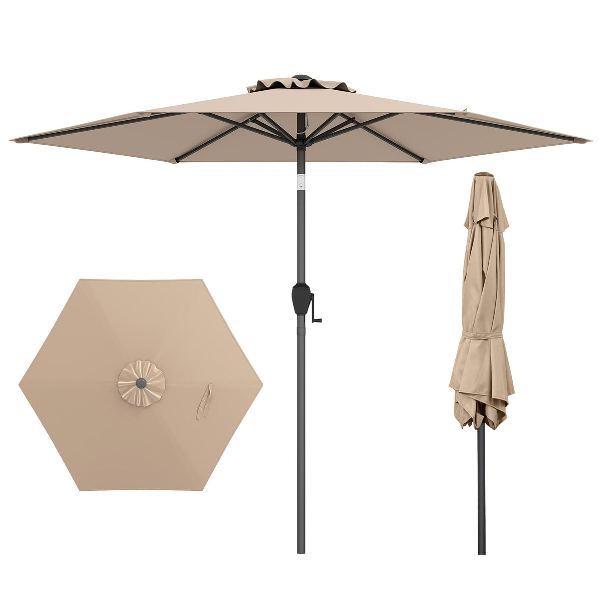 7.5 Feet Outdoor Patio Umbrella With Push Button Tilt, Tan Outdoor Umbrellas at Gallery Canada