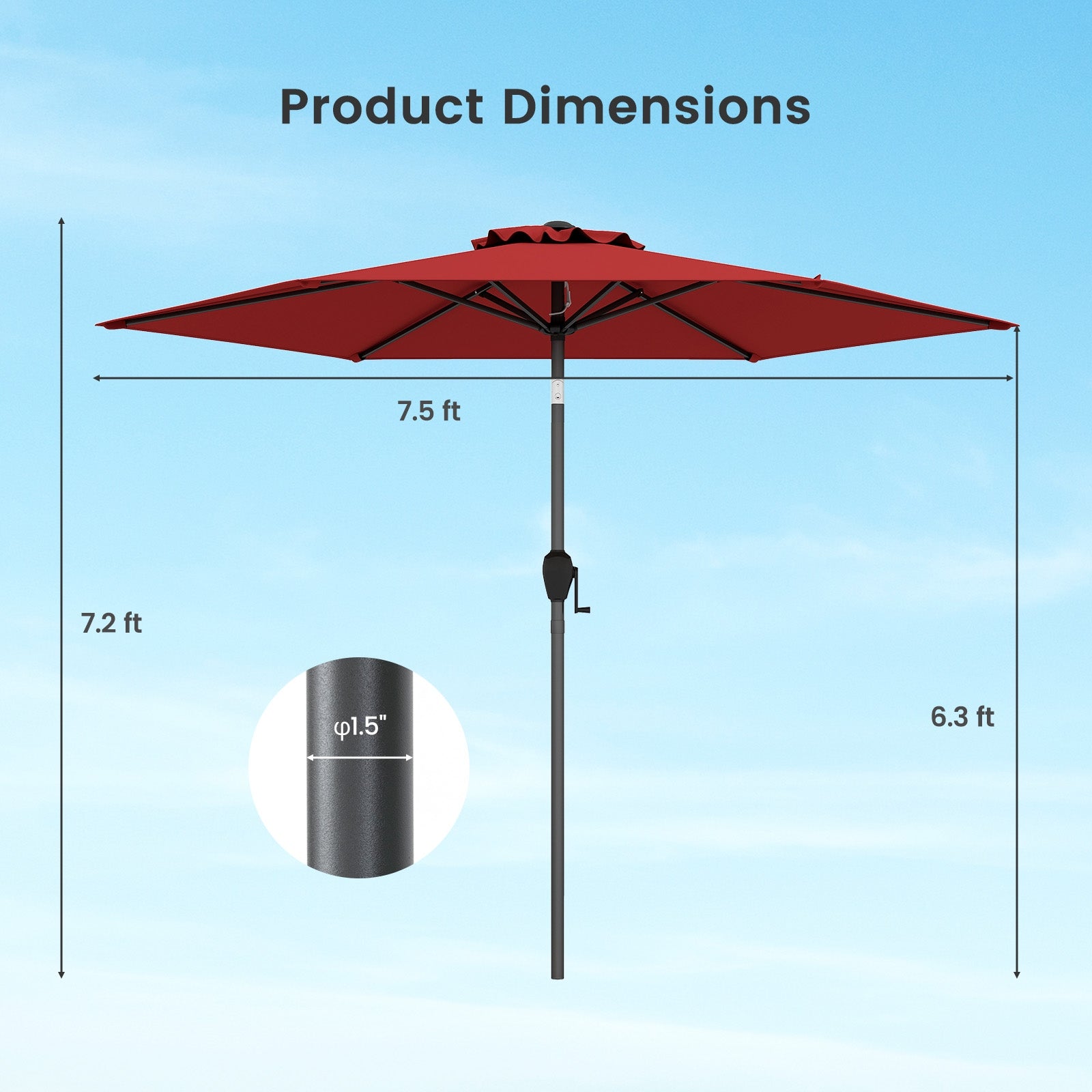 7.5 Feet Outdoor Patio Market Umbrella, Push Button Tilt, Burgundy Outdoor Umbrellas at Gallery Canada