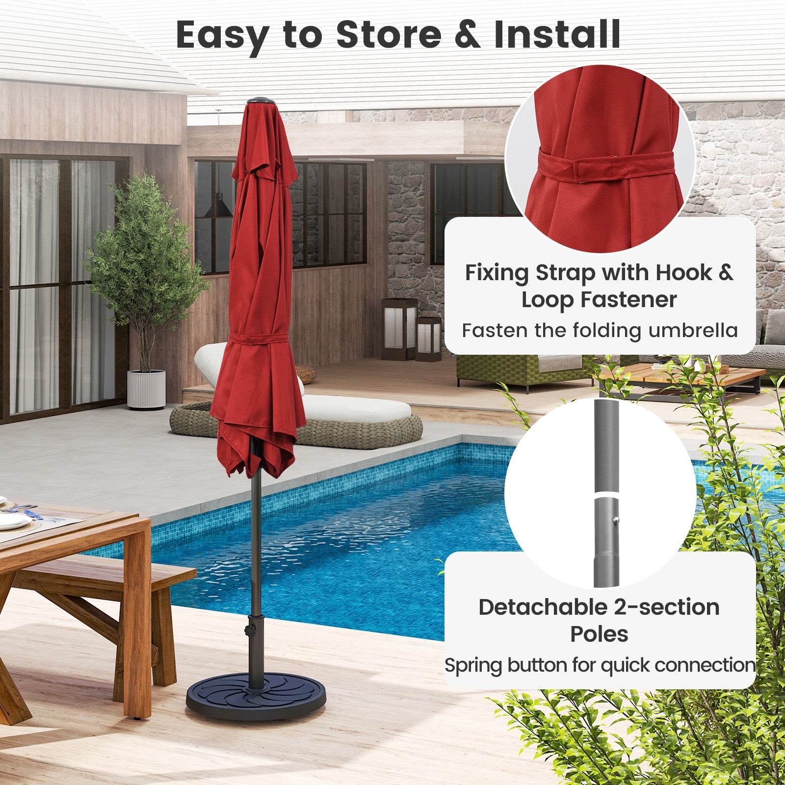 7.5 Feet Outdoor Patio Market Umbrella, Push Button Tilt, Burgundy Outdoor Umbrellas at Gallery Canada
