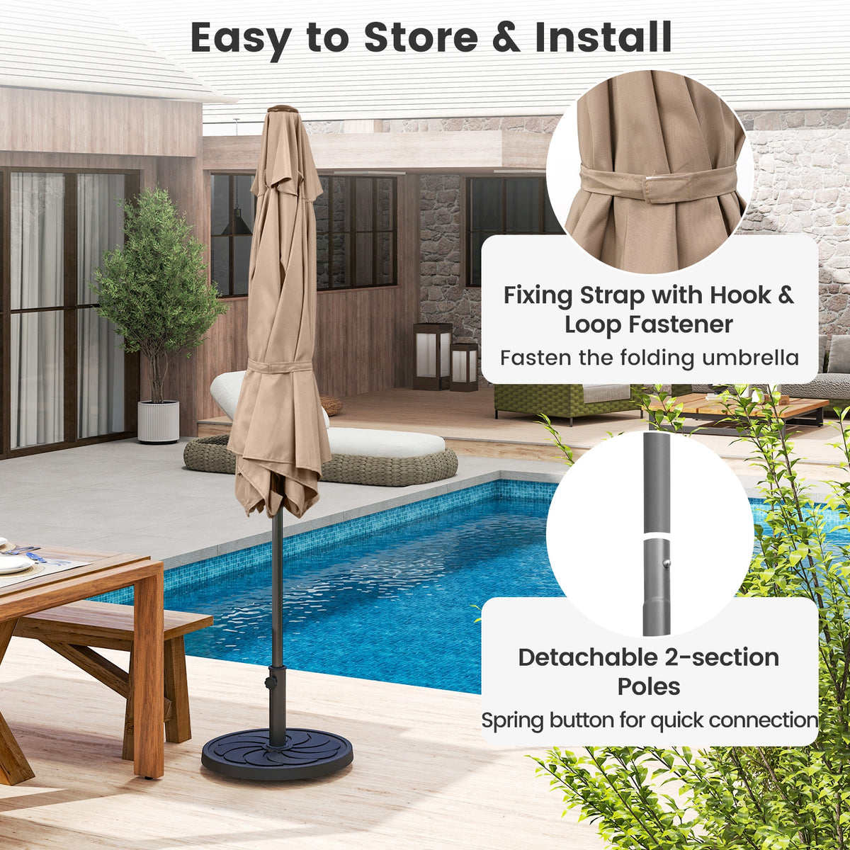 7.5 Feet Outdoor Patio Umbrella With Push Button Tilt, Tan Outdoor Umbrellas at Gallery Canada