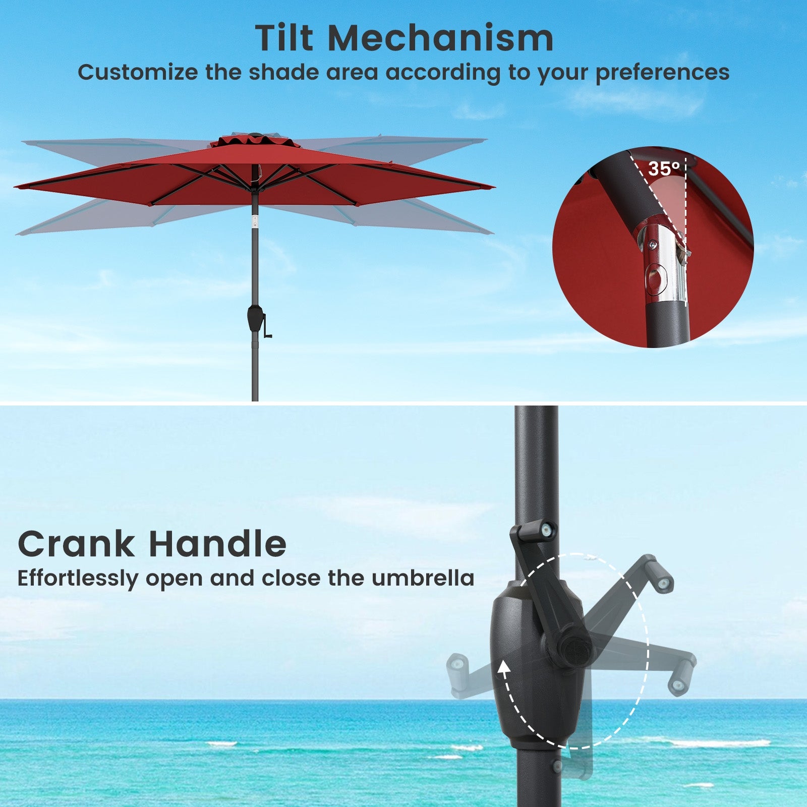 7.5 Feet Outdoor Patio Market Umbrella, Push Button Tilt, Burgundy Outdoor Umbrellas at Gallery Canada