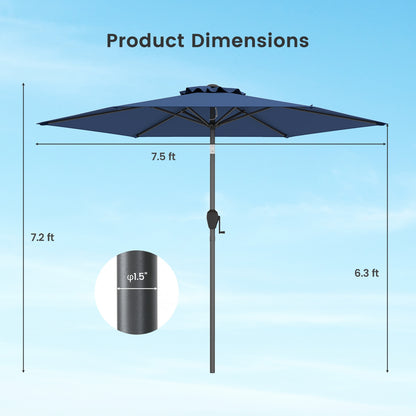 7.5 Feet Heavy Duty Patio Market Umbrella, Push Button Tilt, Navy Outdoor Umbrellas at Gallery Canada