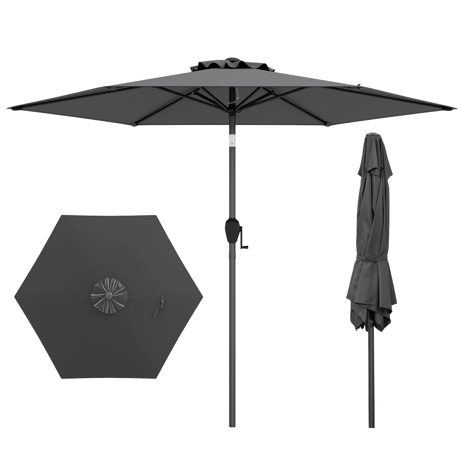 7.5 Feet Outdoor Patio Heavy Duty Market Umbrella, Gray Outdoor Umbrellas at Gallery Canada
