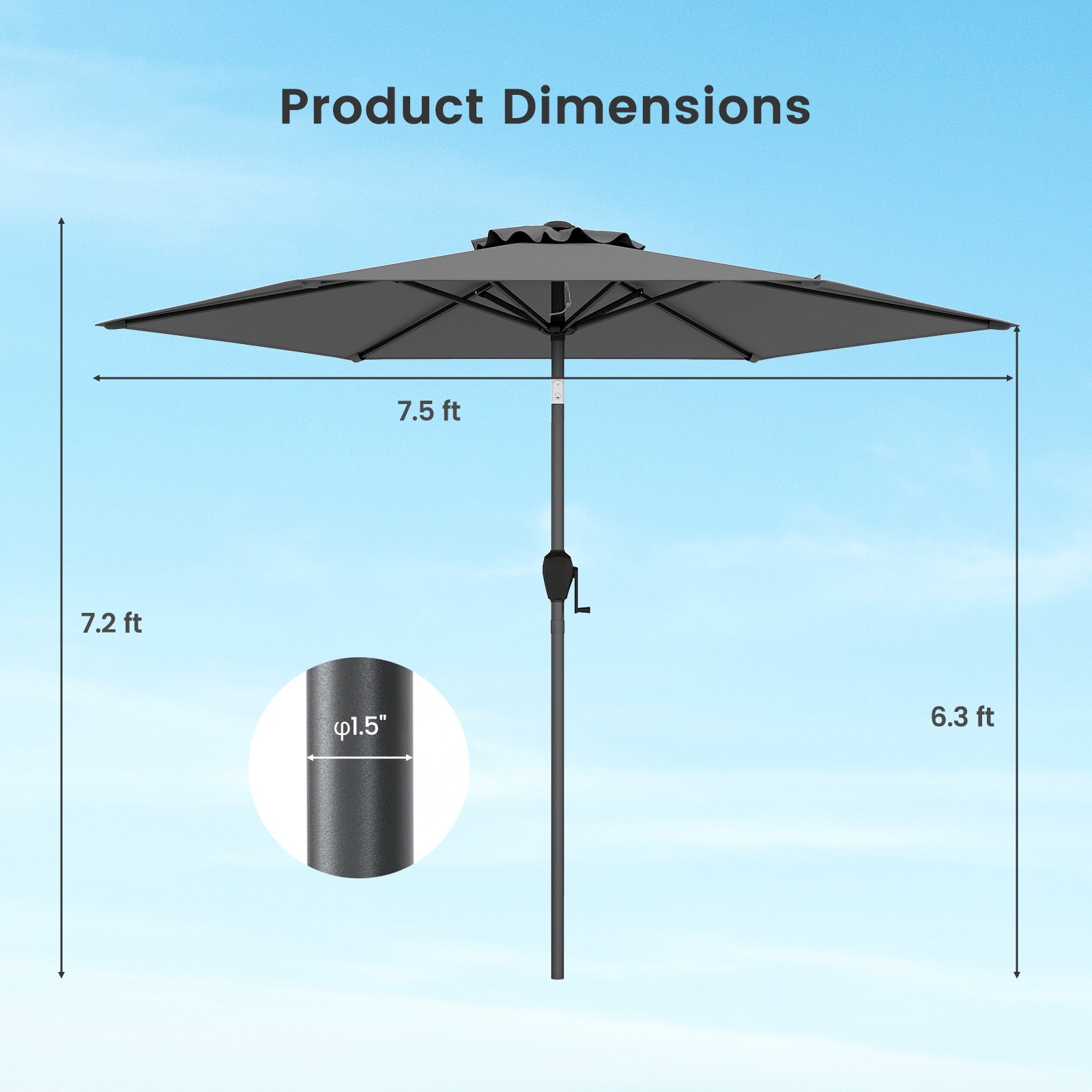 7.5 Feet Outdoor Patio Heavy Duty Market Umbrella, Gray Outdoor Umbrellas at Gallery Canada