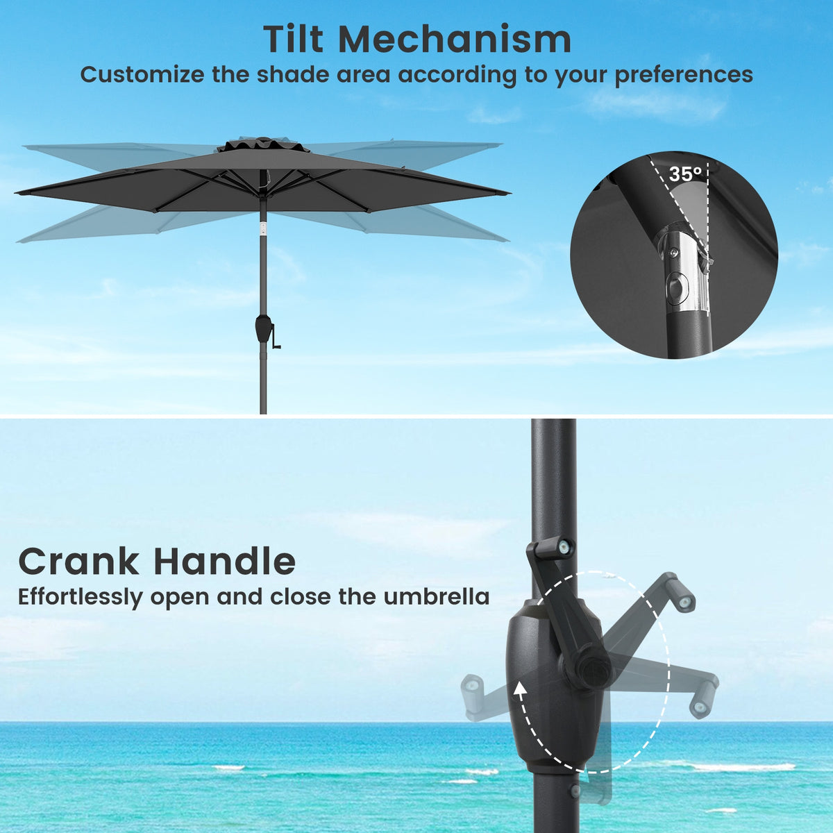 7.5 Feet Outdoor Patio Heavy Duty Market Umbrella, Gray Outdoor Umbrellas at Gallery Canada