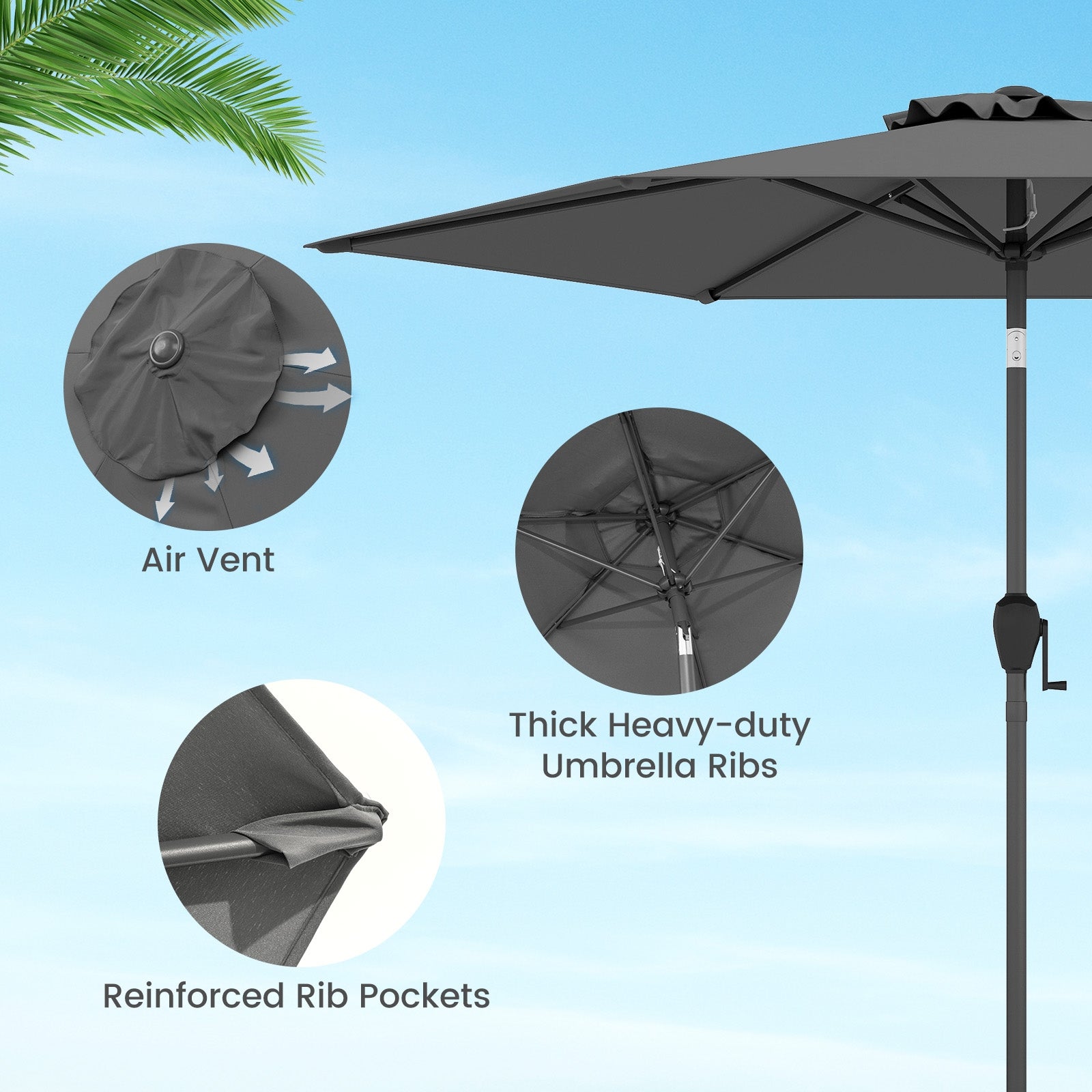 7.5 Feet Outdoor Patio Heavy Duty Market Umbrella, Gray Outdoor Umbrellas at Gallery Canada
