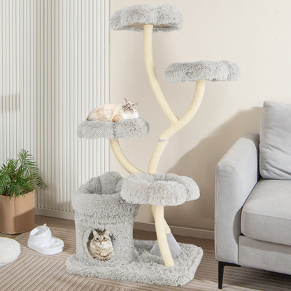 Freestanding Cat Tower, Four Flower Platforms, Sisal Scratching Posts, Gray Cat Trees Condos & Scratchers at Gallery Canada