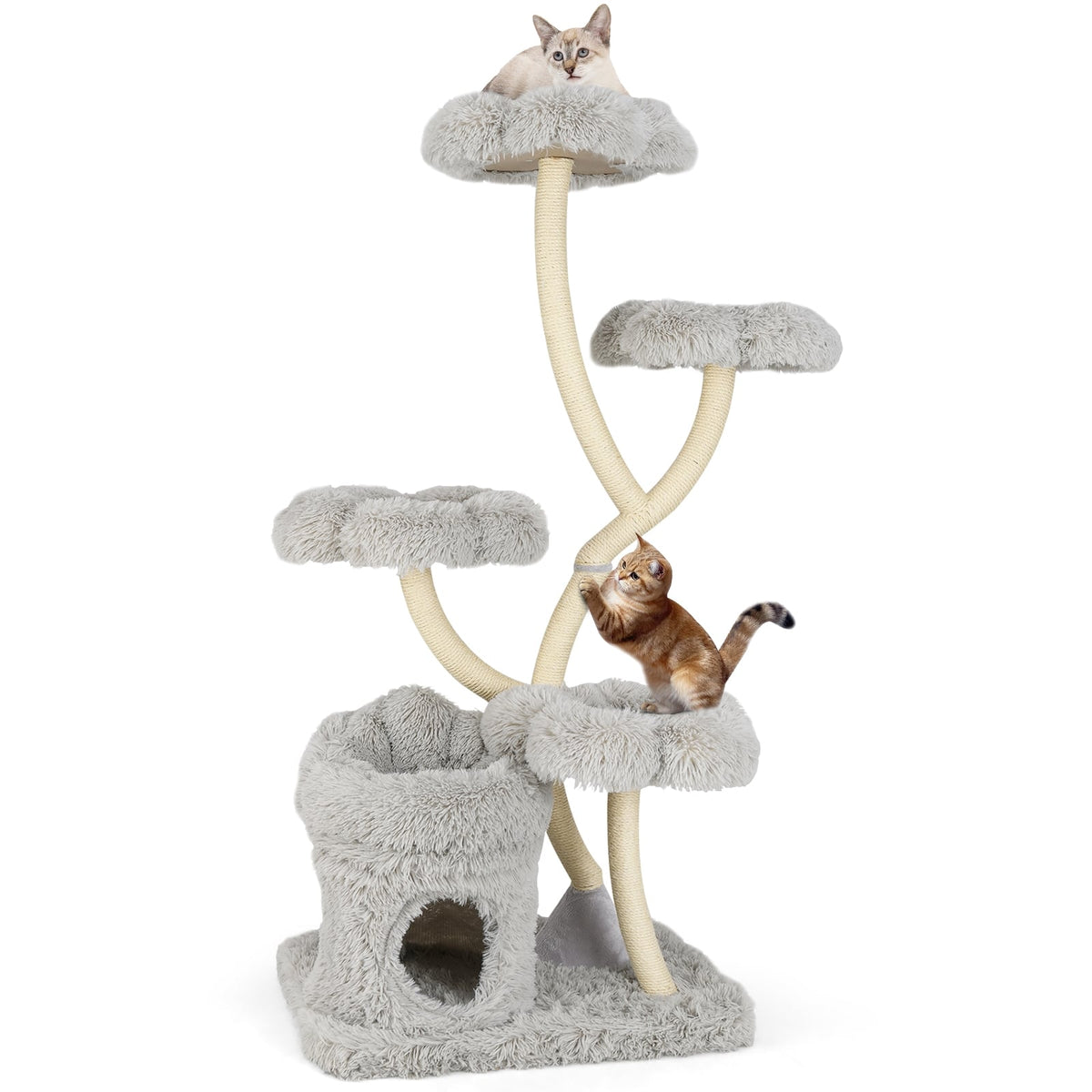 Freestanding Cat Tower, Four Flower Platforms, Sisal Scratching Posts, Gray Cat Trees Condos & Scratchers Gray at Gallery Canada