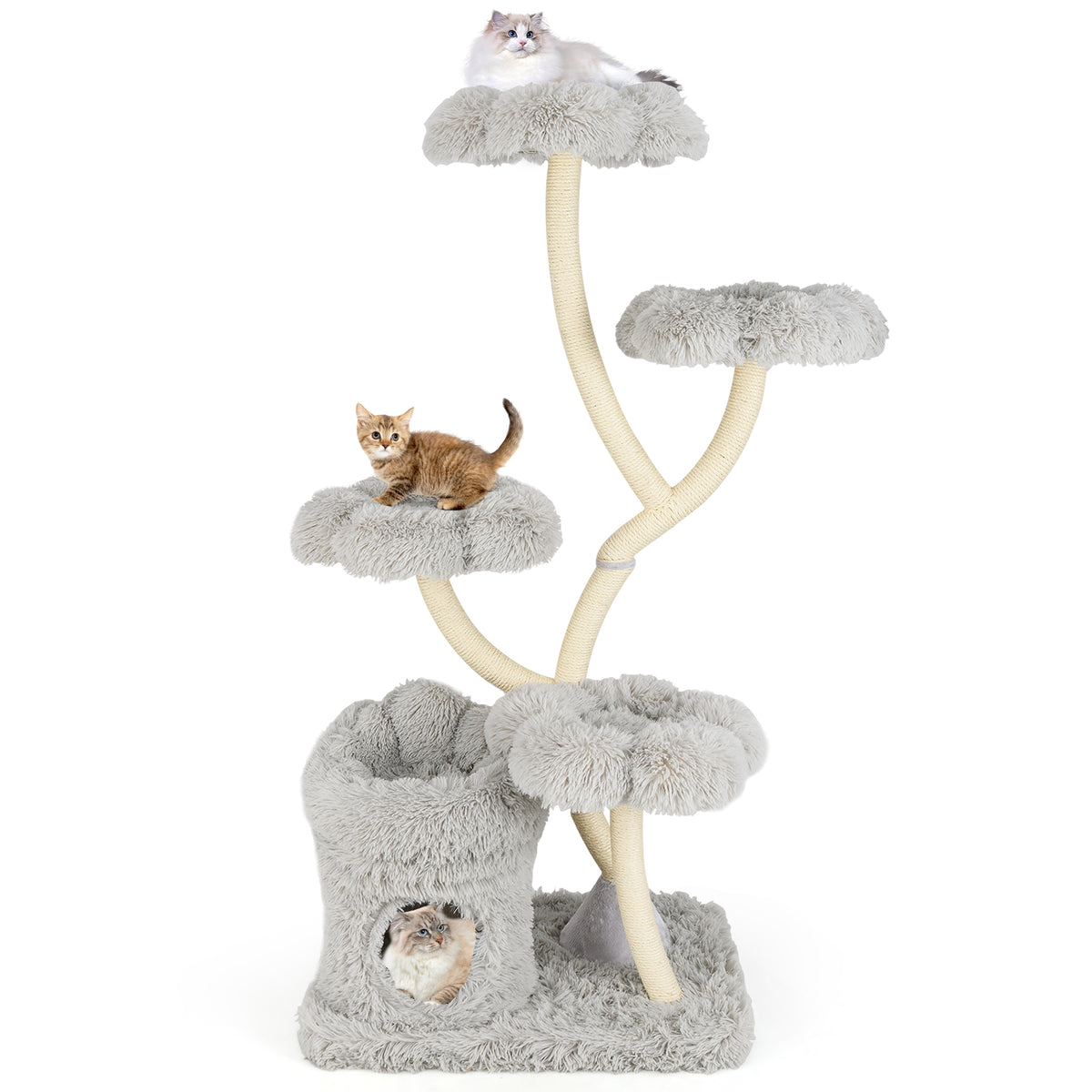 Freestanding Cat Tower, Four Flower Platforms, Sisal Scratching Posts, Gray Cat Trees Condos & Scratchers at Gallery Canada