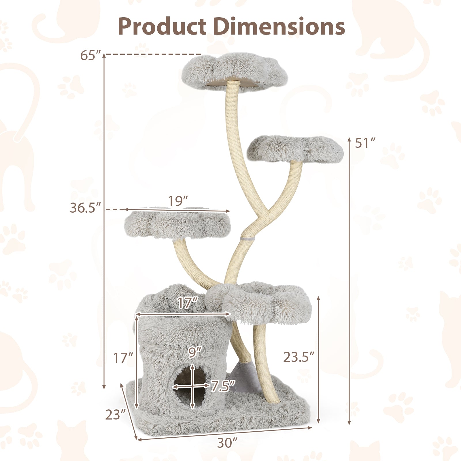 Freestanding Cat Tower, Four Flower Platforms, Sisal Scratching Posts, Gray Cat Trees Condos & Scratchers at Gallery Canada