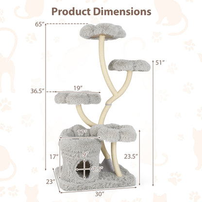 Freestanding Cat Tower, Four Flower Platforms, Sisal Scratching Posts, Gray Cat Trees Condos & Scratchers at Gallery Canada