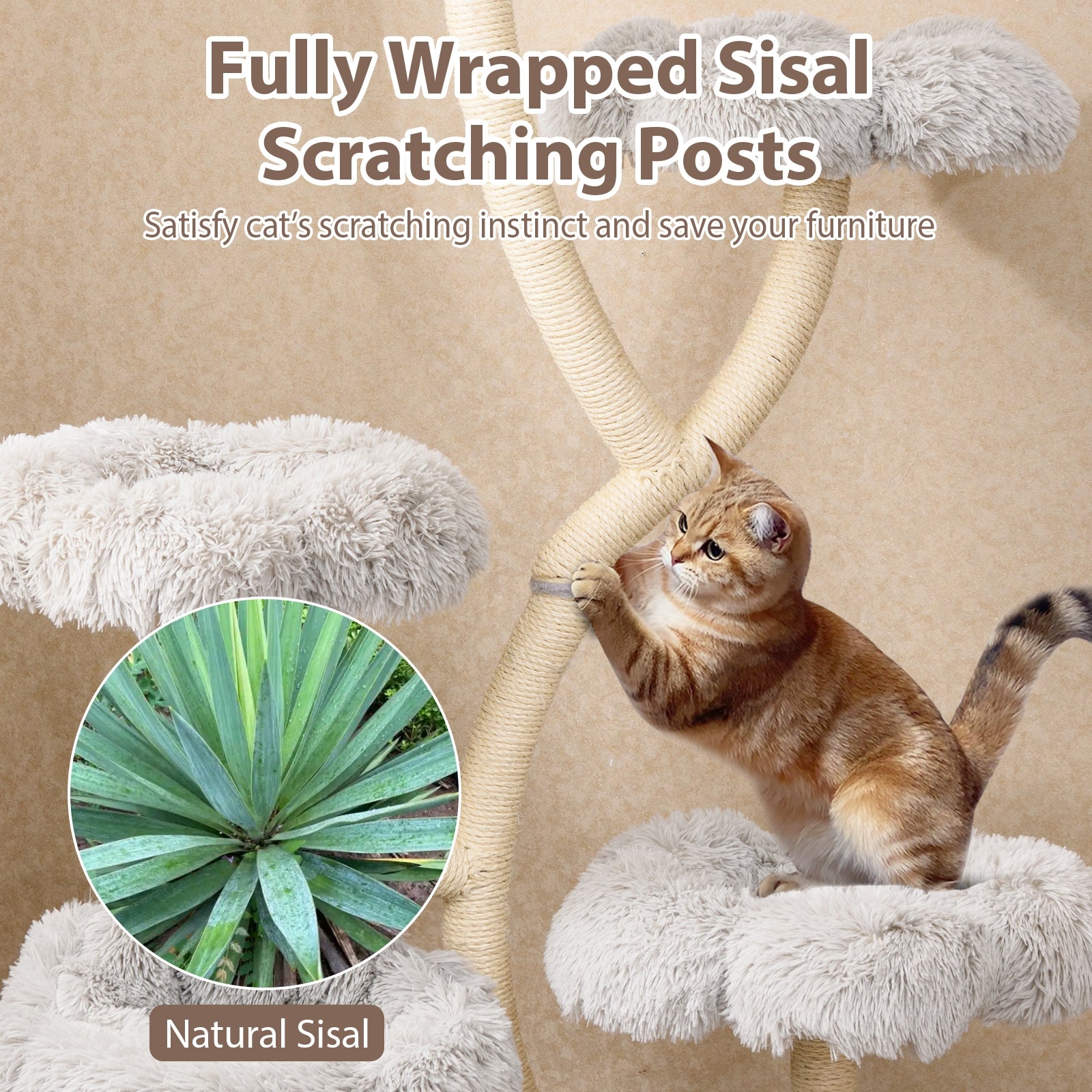 Freestanding Cat Tower, Four Flower Platforms, Sisal Scratching Posts, Gray Cat Trees Condos & Scratchers at Gallery Canada