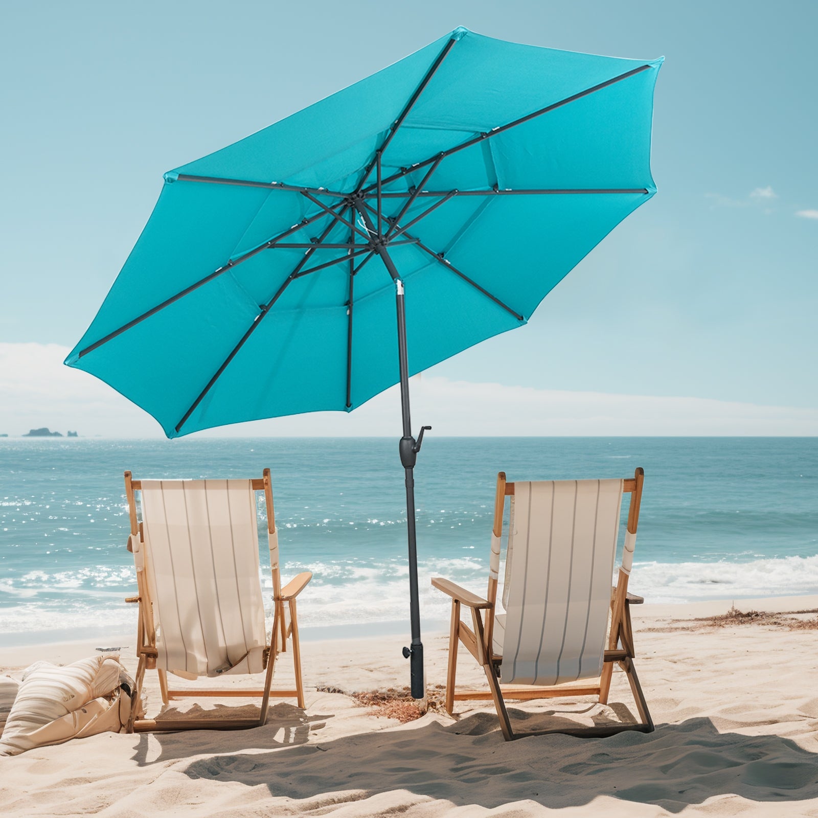 10 ft 3-Tier Vented Patio Umbrella, Push Button Tilt, Green Outdoor Umbrellas at Gallery Canada