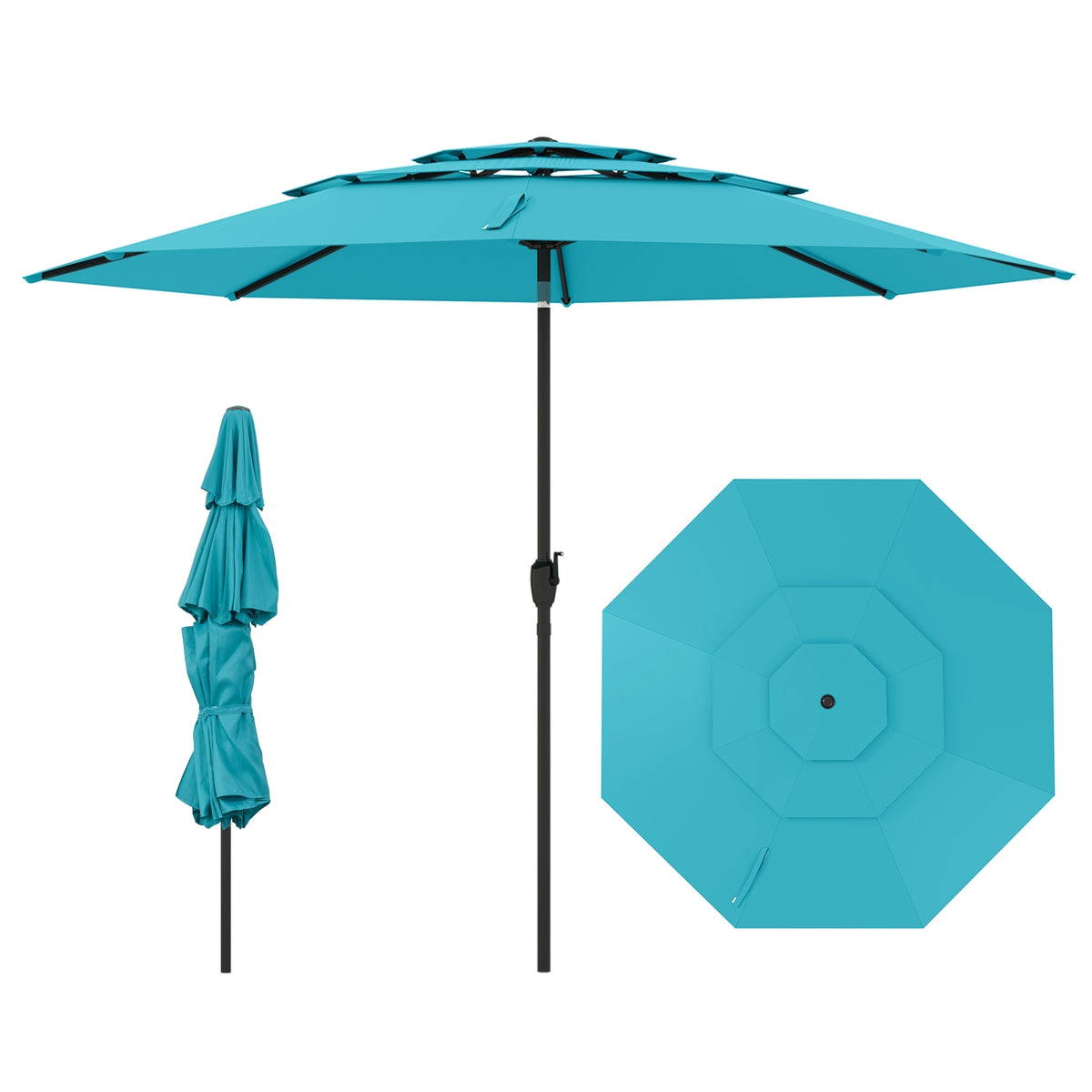 10 ft 3-Tier Vented Patio Umbrella, Push Button Tilt, Green Outdoor Umbrellas at Gallery Canada