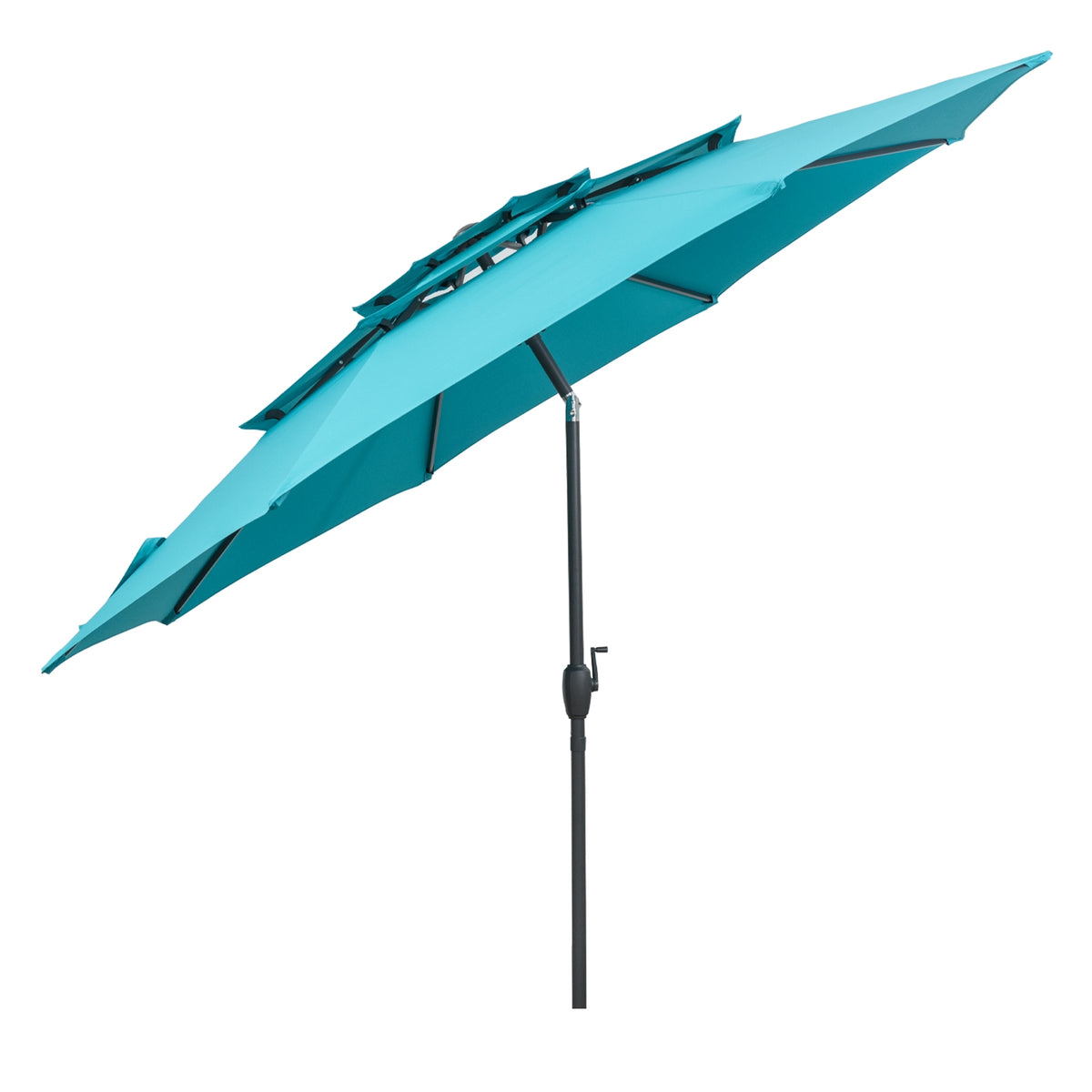 10 ft 3-Tier Vented Patio Umbrella, Push Button Tilt, Green Outdoor Umbrellas at Gallery Canada