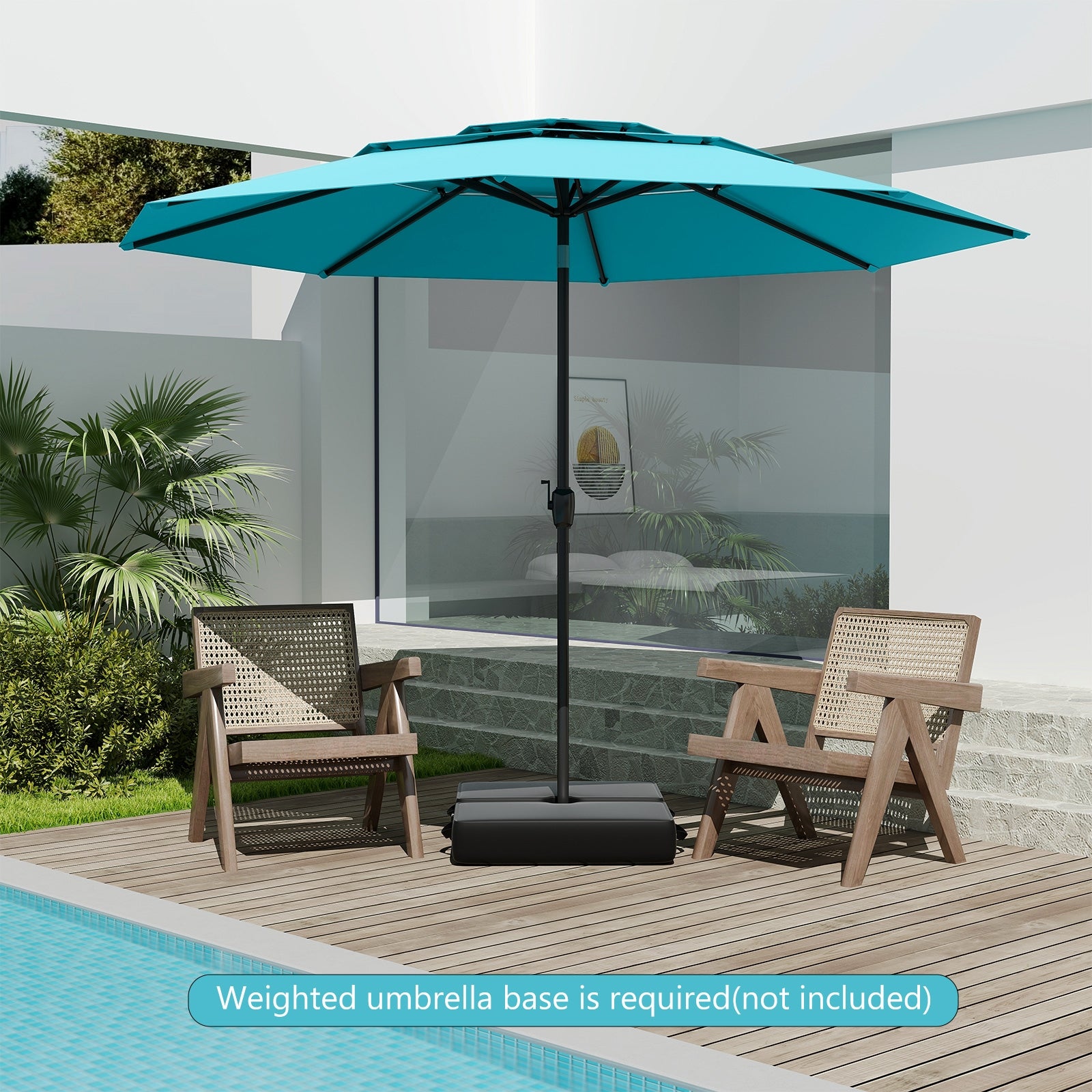 10 ft 3-Tier Vented Patio Umbrella, Push Button Tilt, Green Outdoor Umbrellas at Gallery Canada