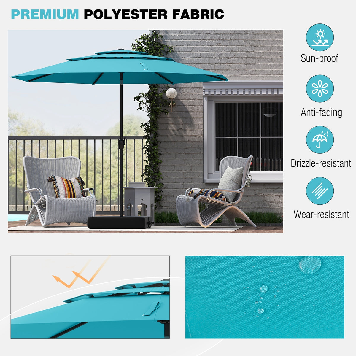 10 ft 3-Tier Vented Patio Umbrella, Push Button Tilt, Green Outdoor Umbrellas at Gallery Canada