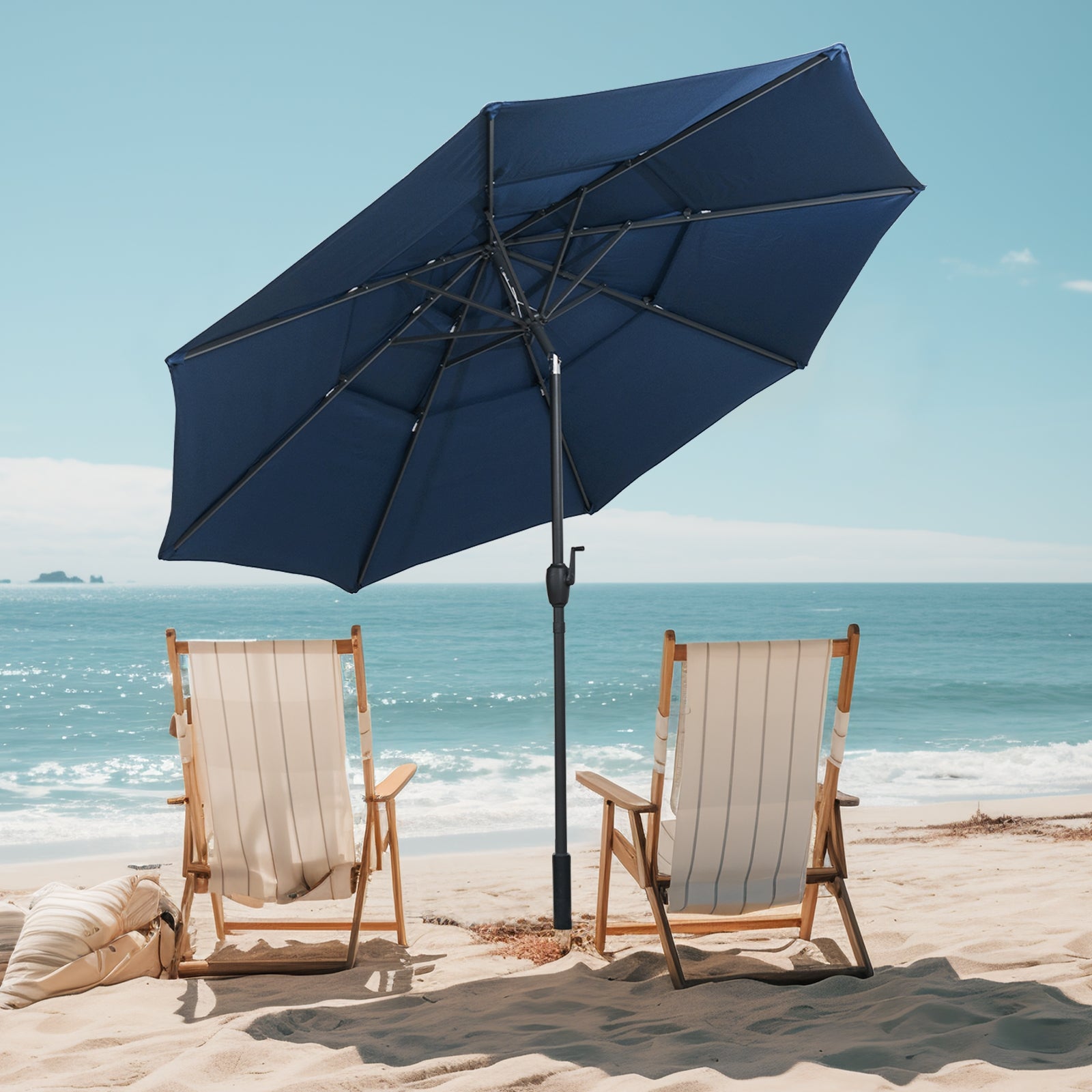 10 ft 3-Tier Vented Patio Umbrella, Push Button Tilt, Navy Outdoor Umbrellas at Gallery Canada
